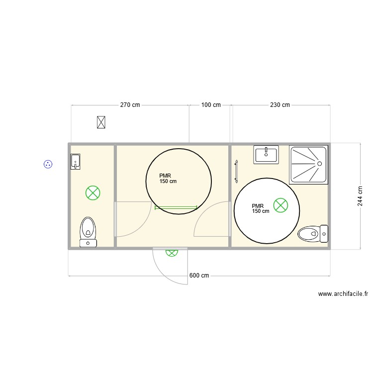 MCBR. Plan de 3 pièces et 14 m2