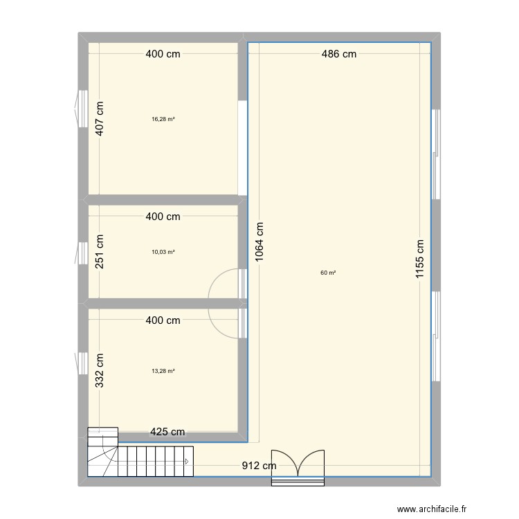 Feuillard. Plan de 4 pièces et 100 m2