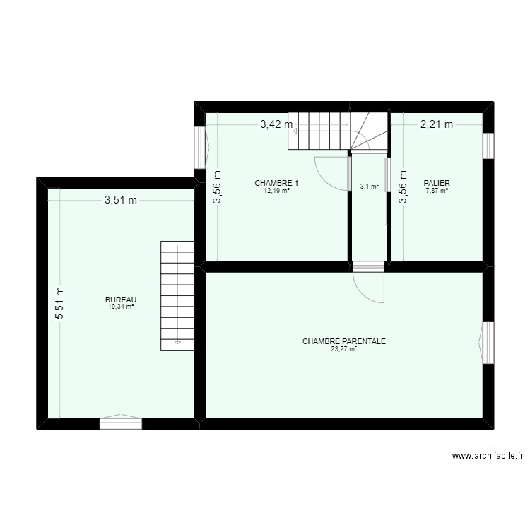 1 Place de la mairie charteves 1er étage. Plan de 5 pièces et 66 m2