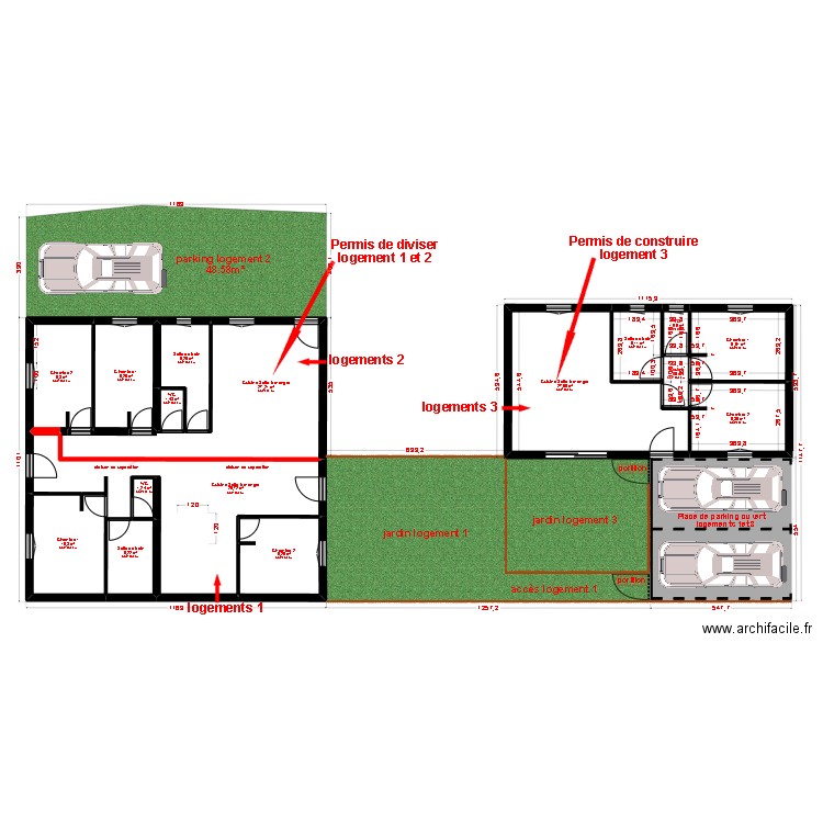 PLAN 2 MAISON . Plan de 16 pièces et 166 m2