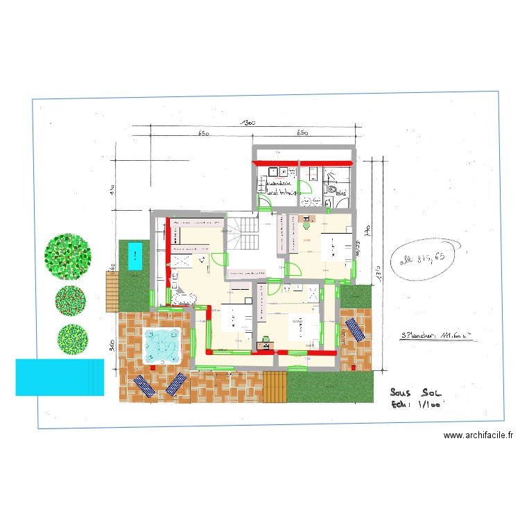 reduit MAX REZ JARDIN ESC CENTR SAMOENS 3CH. Plan de 3 pièces et 30 m2