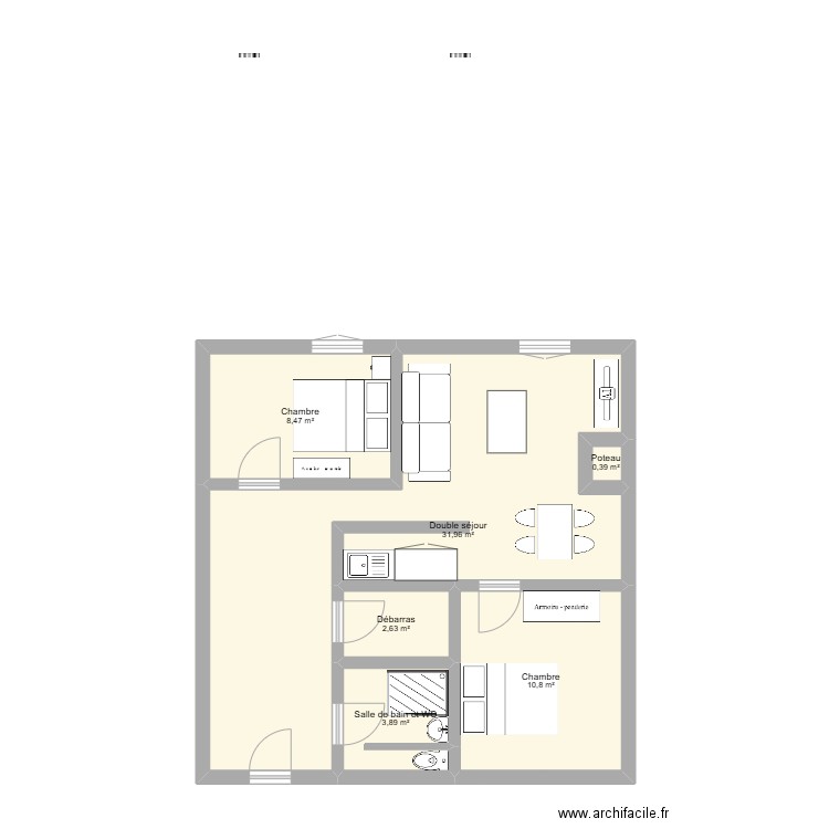 T3 St Catherine - now. Plan de 6 pièces et 58 m2