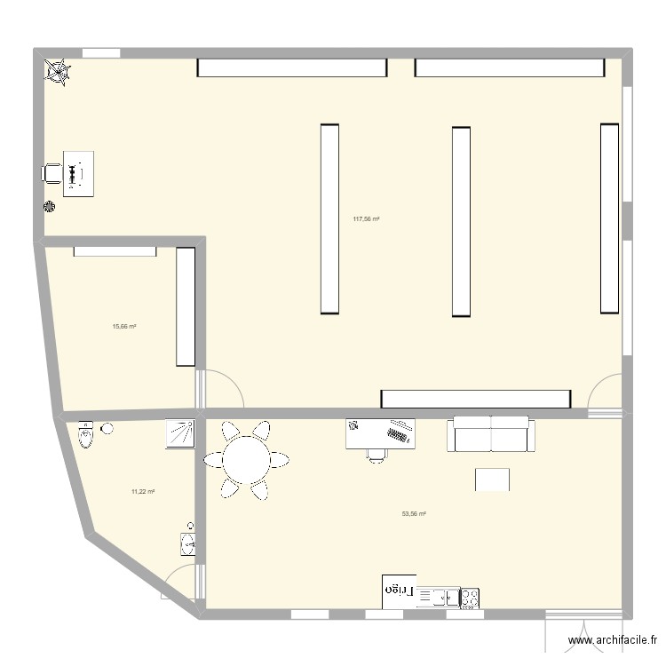 plan techno. Plan de 4 pièces et 198 m2