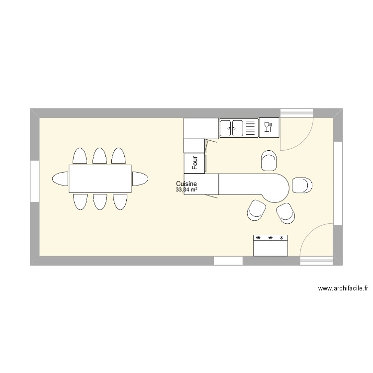 Plan cuisine . Plan de 1 pièce et 34 m2