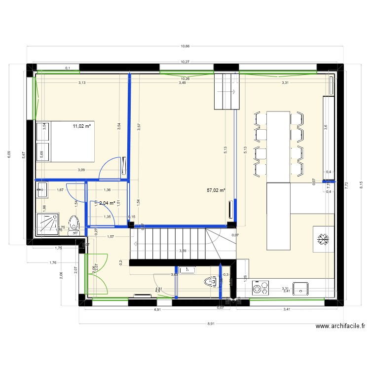 RDC plan ANTONY Nouveau  projet. Plan de 4 pièces et 70 m2