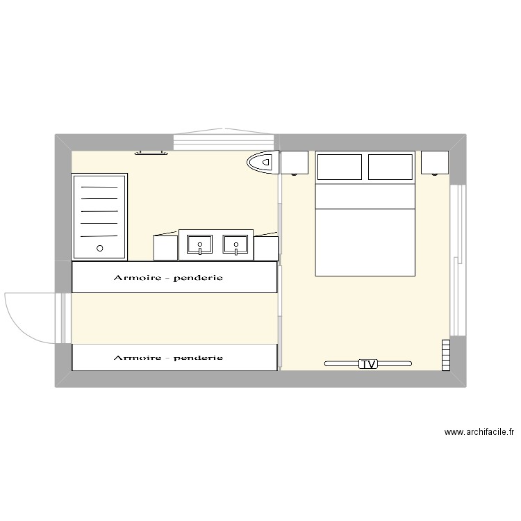 Suite parentale . Plan de 2 pièces et 21 m2