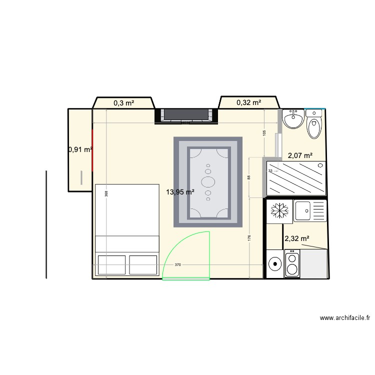 Studio. Plan de 6 pièces et 20 m2