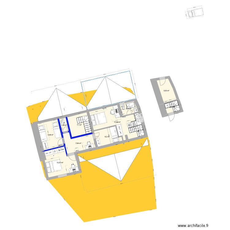 PRIEUX intérieur 1ER studio et 4 chambres. Plan de 10 pièces et 73 m2