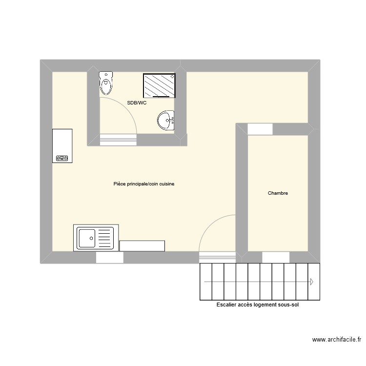 40 Mitterrand sous sol. Plan de 3 pièces et 20 m2