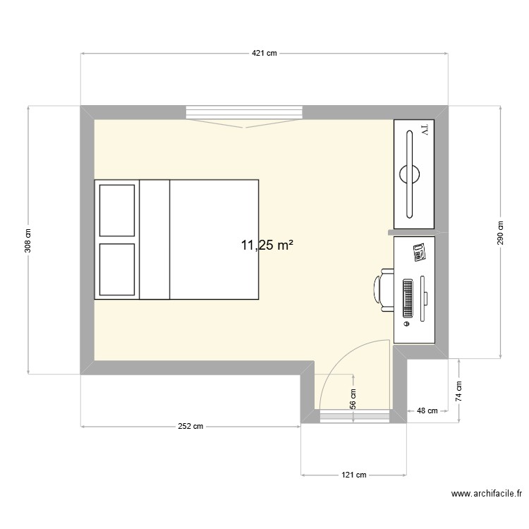 Salon. Plan de 1 pièce et 11 m2