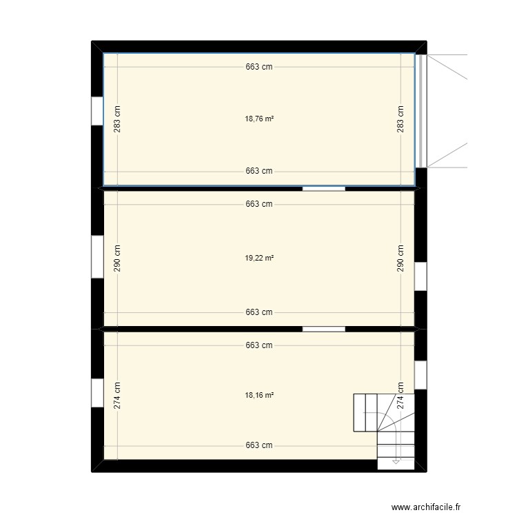 jockay soussol. Plan de 3 pièces et 56 m2