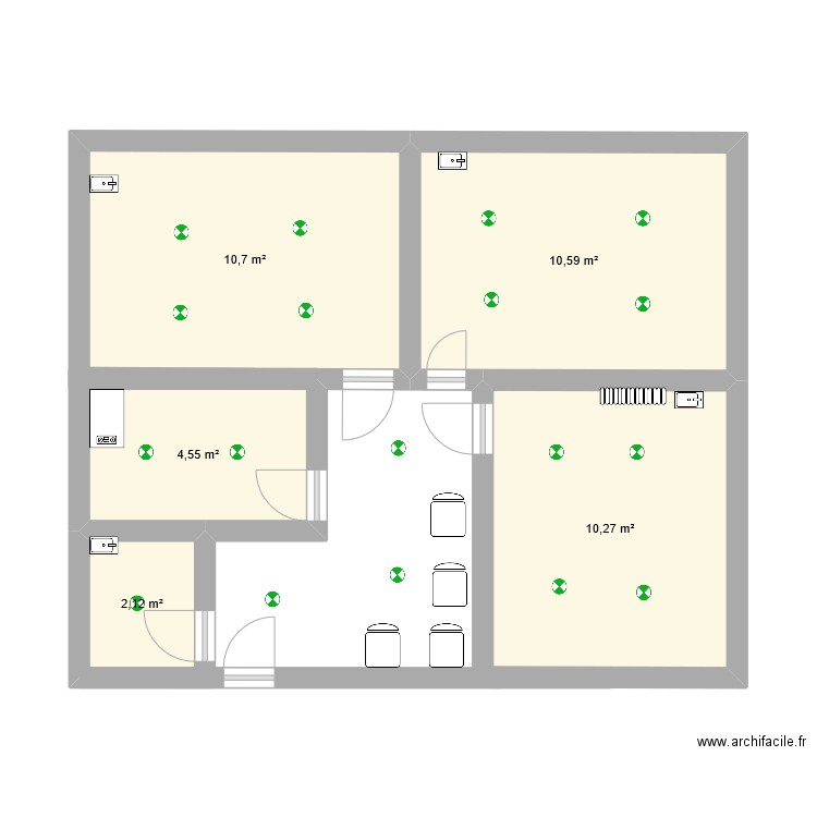 Exemple cabinet medical. Plan de 5 pièces et 38 m2