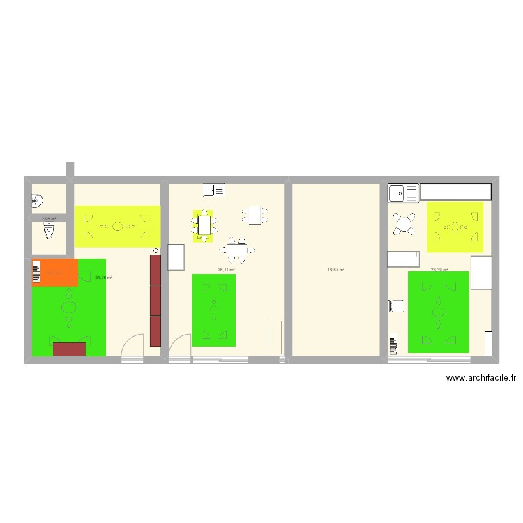 Plan crèche kindergarden jardilini. Plan de 5 pièces et 97 m2