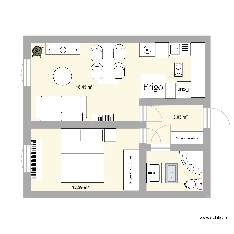 notre appart. Plan de 3 pièces et 32 m2