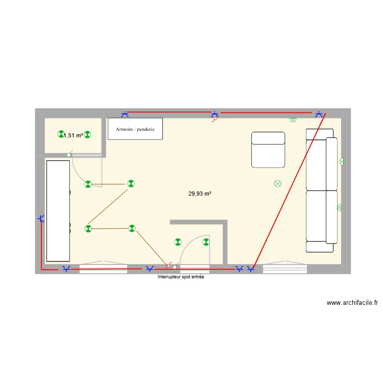 salon. Plan de 2 pièces et 31 m2