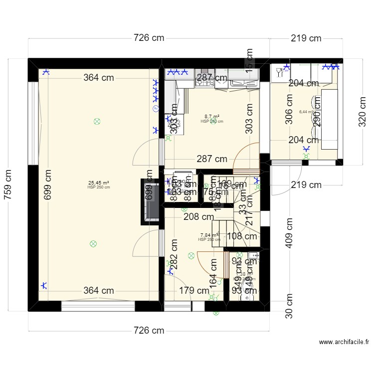 plan rdc Electricité. Plan de 5 pièces et 44 m2