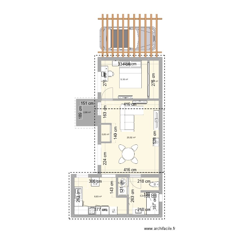 Plan sans sas entrée. Plan de 8 pièces et 51 m2