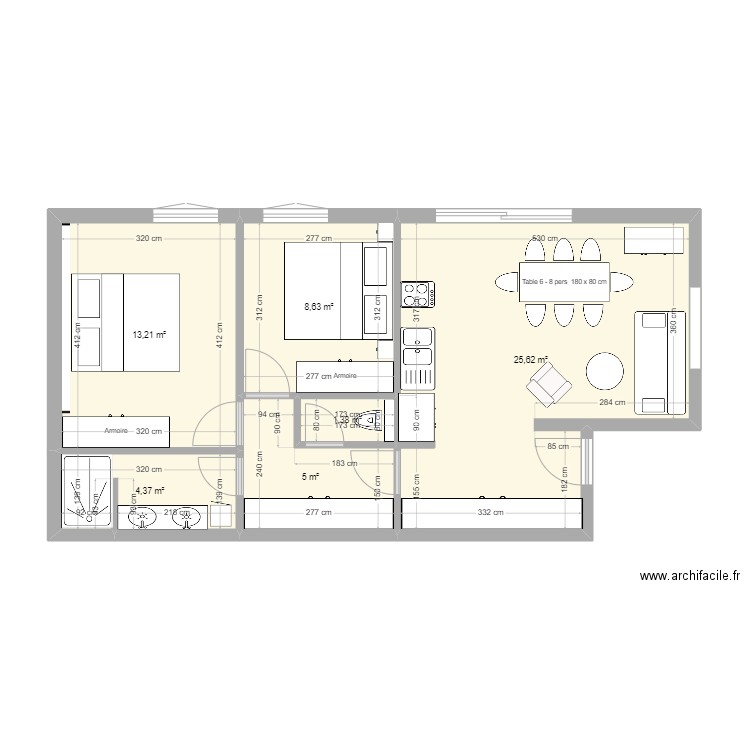 Appt Entrep V10. Plan de 6 pièces et 58 m2