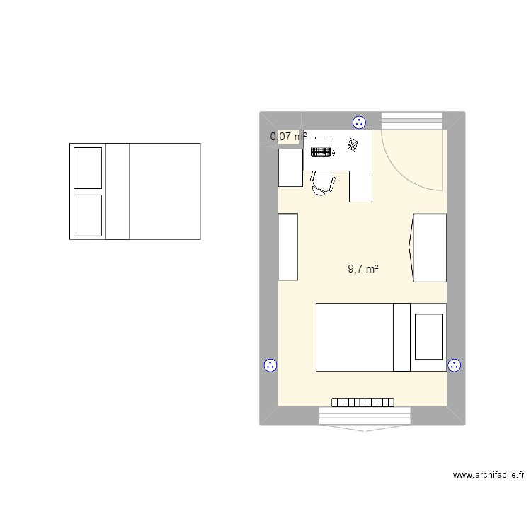 Chambre. Plan de 2 pièces et 10 m2