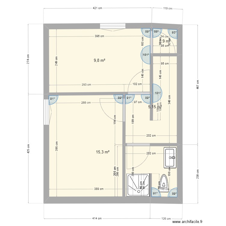 Bétheny maison Etage. Plan de 4 pièces et 31 m2