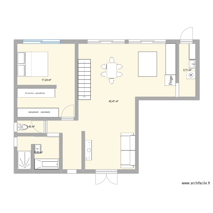 maison 4 biblio . Plan de 5 pièces et 70 m2