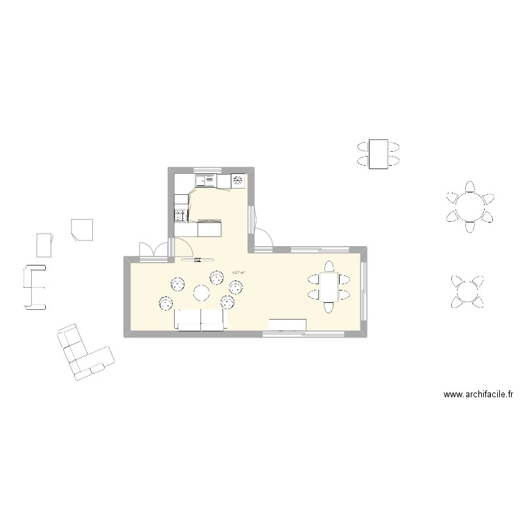 aggrandissement. Plan de 1 pièce et 43 m2