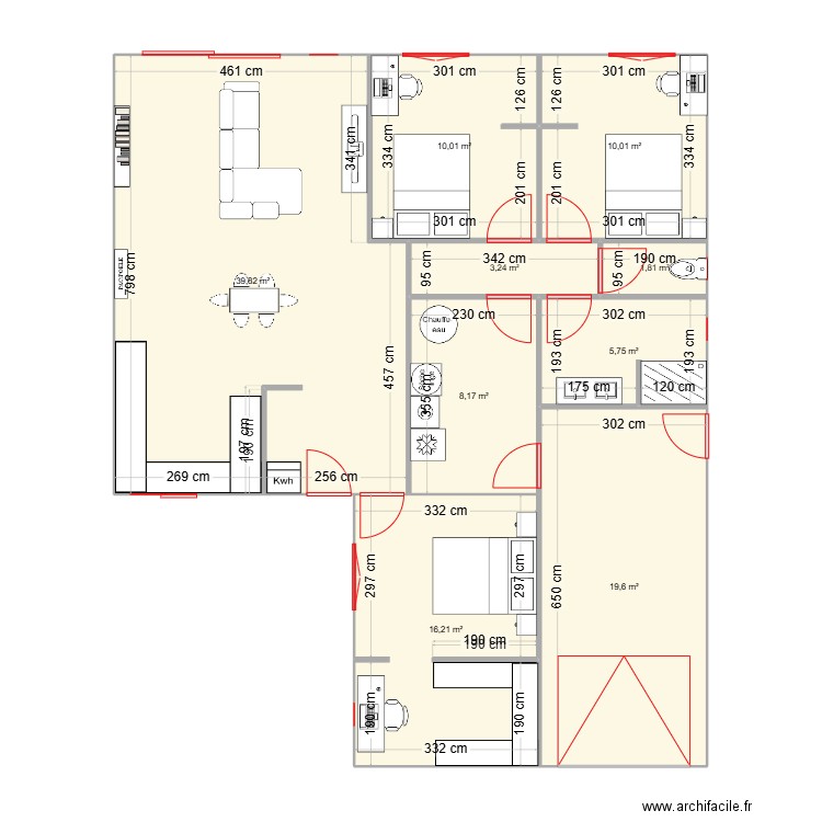 refait. Plan de 9 pièces et 115 m2