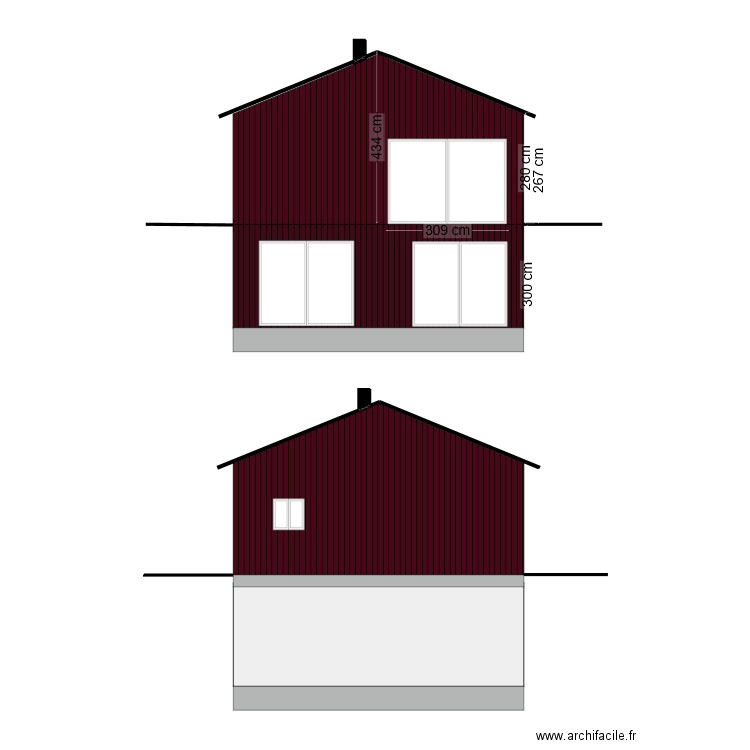 facade coupe. Plan de 0 pièce et 0 m2