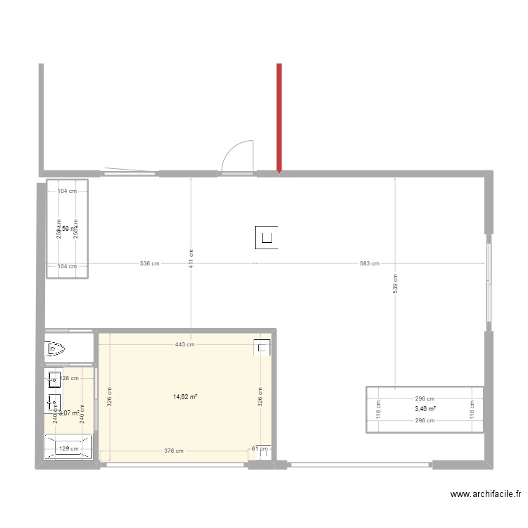 Grange. Plan de 4 pièces et 24 m2