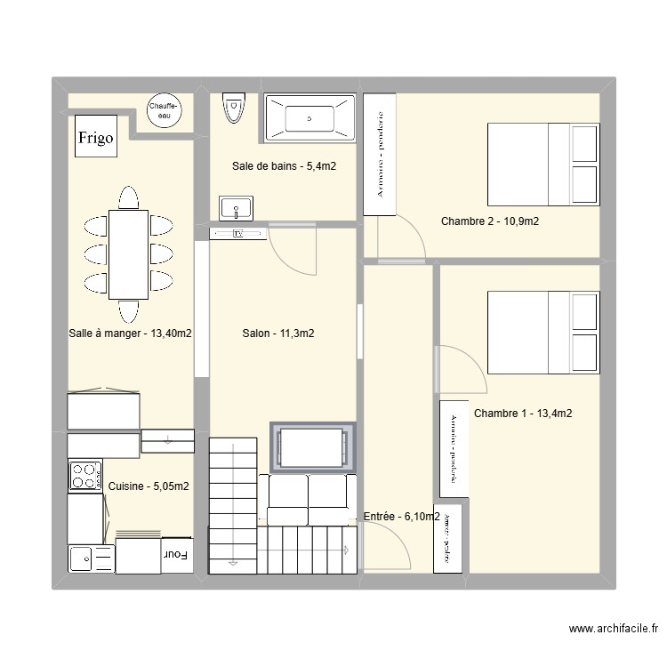 Duplex rez Talabot. Plan de 8 pièces et 68 m2