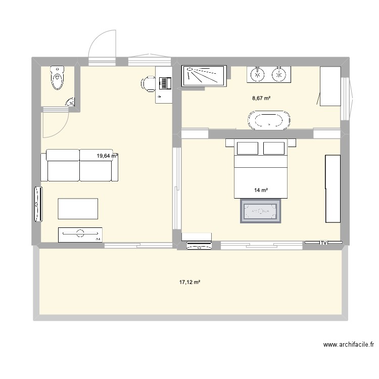 projet suite 45 m2. Plan de 4 pièces et 48 m2