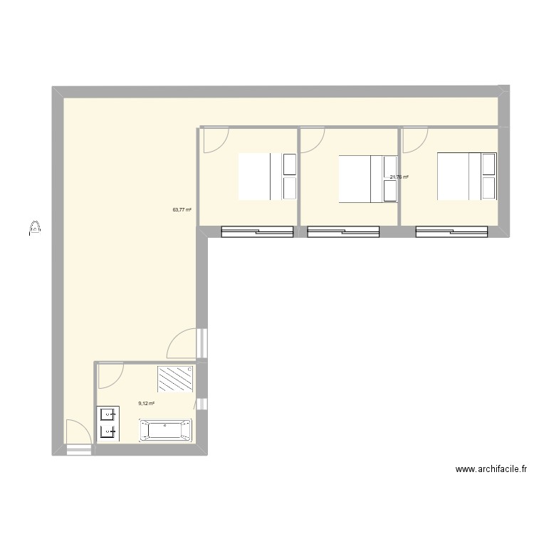 plan 3. Plan de 3 pièces et 95 m2