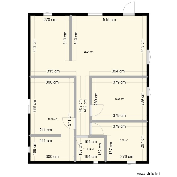 Rééalisation 1. Plan de 5 pièces et 76 m2