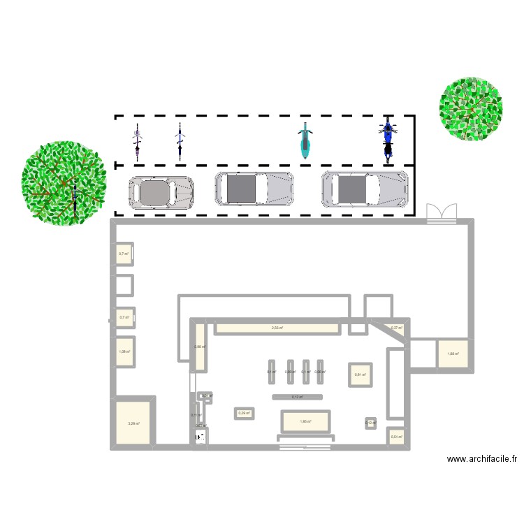 carrefour. Plan de 21 pièces et 16 m2