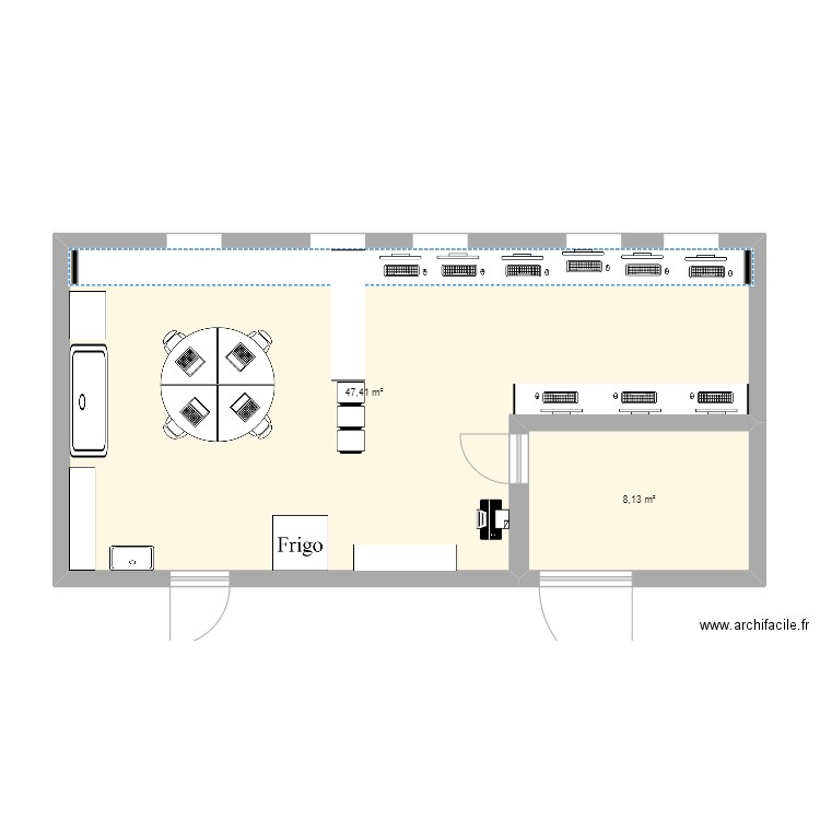 salle de soin HDJ 2A. Plan de 2 pièces et 56 m2