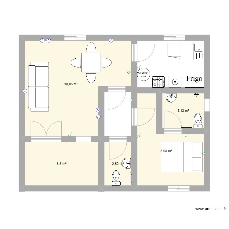 studio_angongje. Plan de 5 pièces et 39 m2