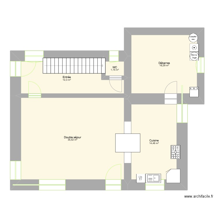 Rez de chaussé Couhan. Plan de 5 pièces et 80 m2