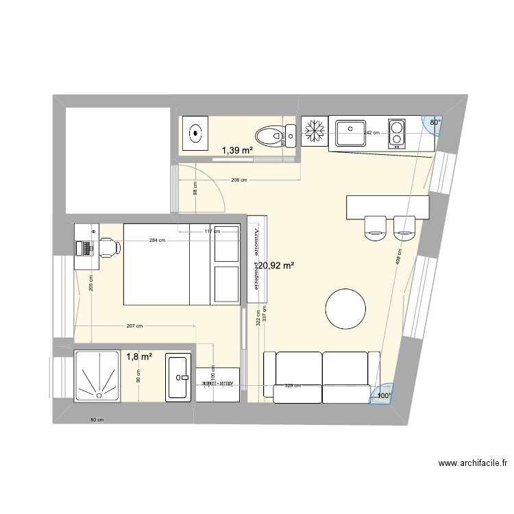 Imm A - appartement version C. Plan de 3 pièces et 24 m2