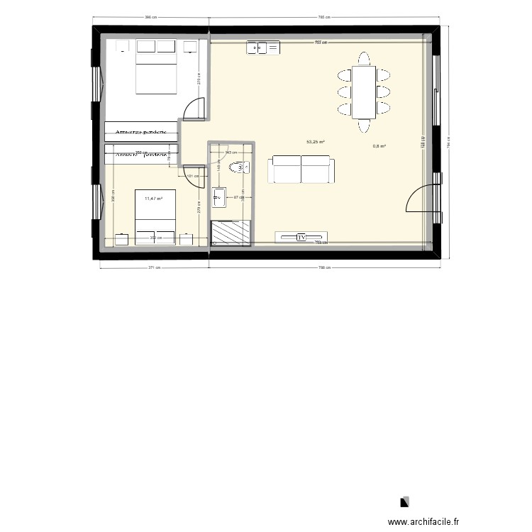 Petite maison. Plan de 3 pièces et 66 m2