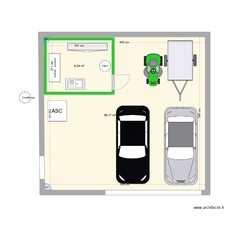 Garage. Plan de 2 pièces et 76 m2