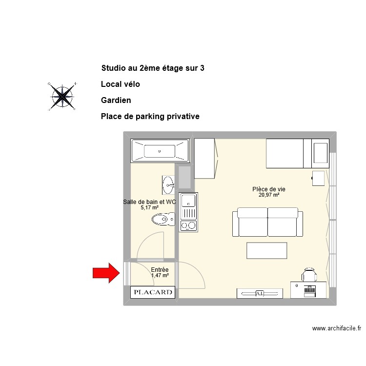 MULLER Philippe. Plan de 4 pièces et 28 m2