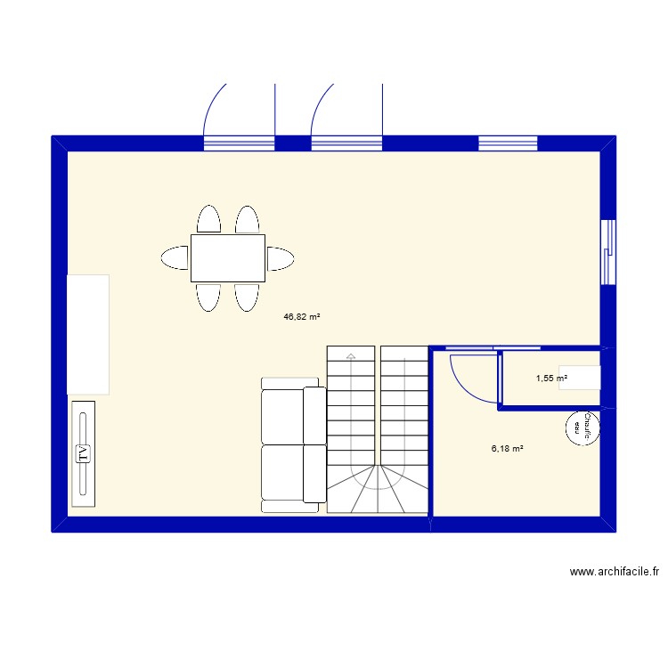 rénovation. Plan de 3 pièces et 55 m2