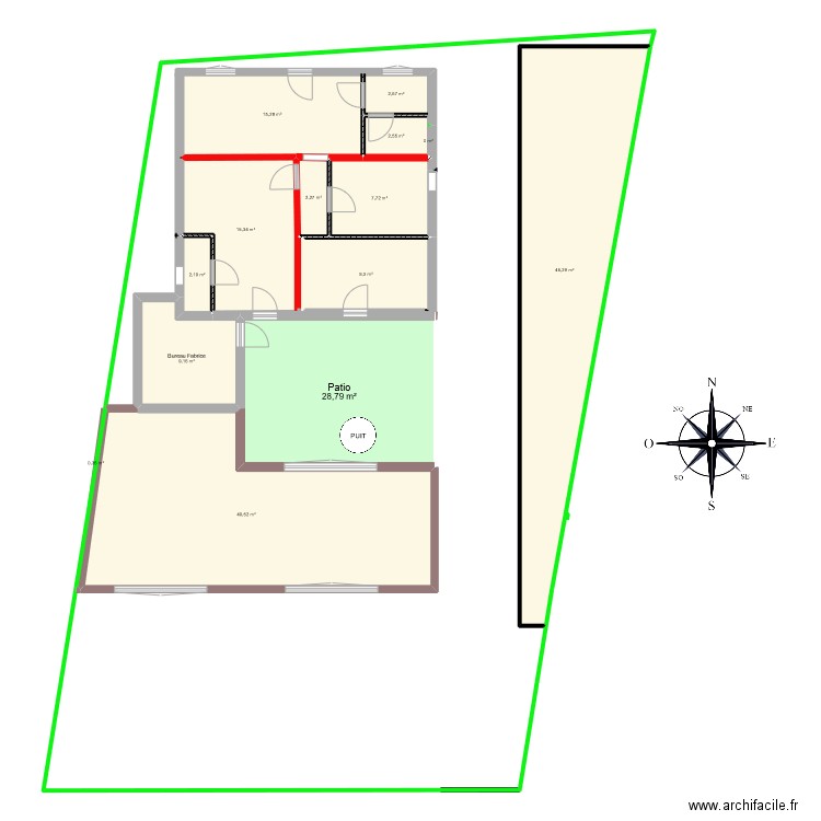 plan Fabrice v cible allegé et passage. Plan de 14 pièces et 191 m2