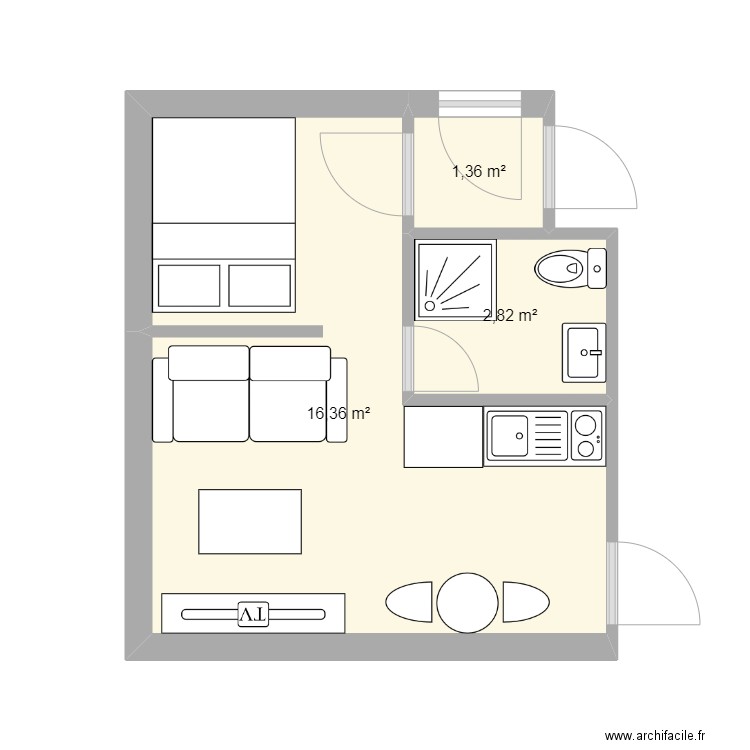 Saint quentin. Plan de 3 pièces et 21 m2