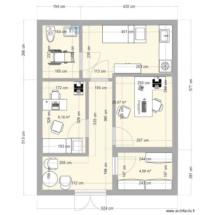 PPR. Plan de 4 pièces et 39 m2