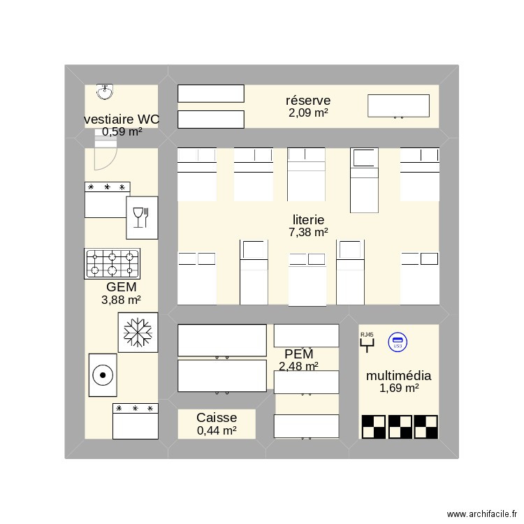 plan Darty . Plan de 7 pièces et 19 m2