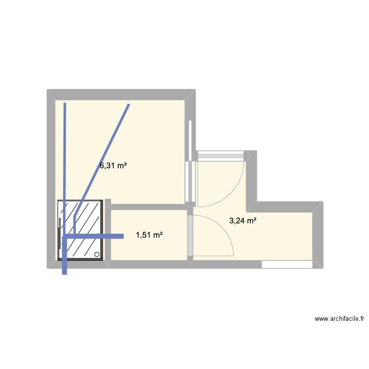 sdb V1 plomberie. Plan de 3 pièces et 11 m2