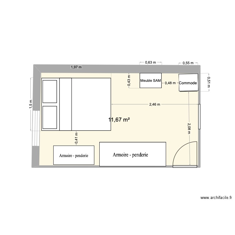 554 roumaguoua. Plan de 1 pièce et 12 m2