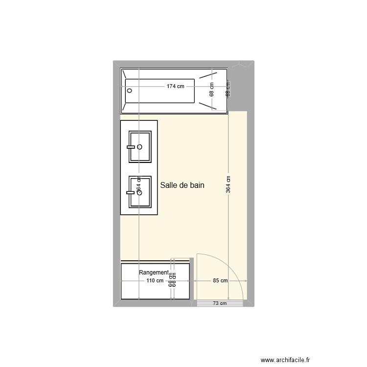 PUJOL SDB existant. Plan de 1 pièce et 7 m2