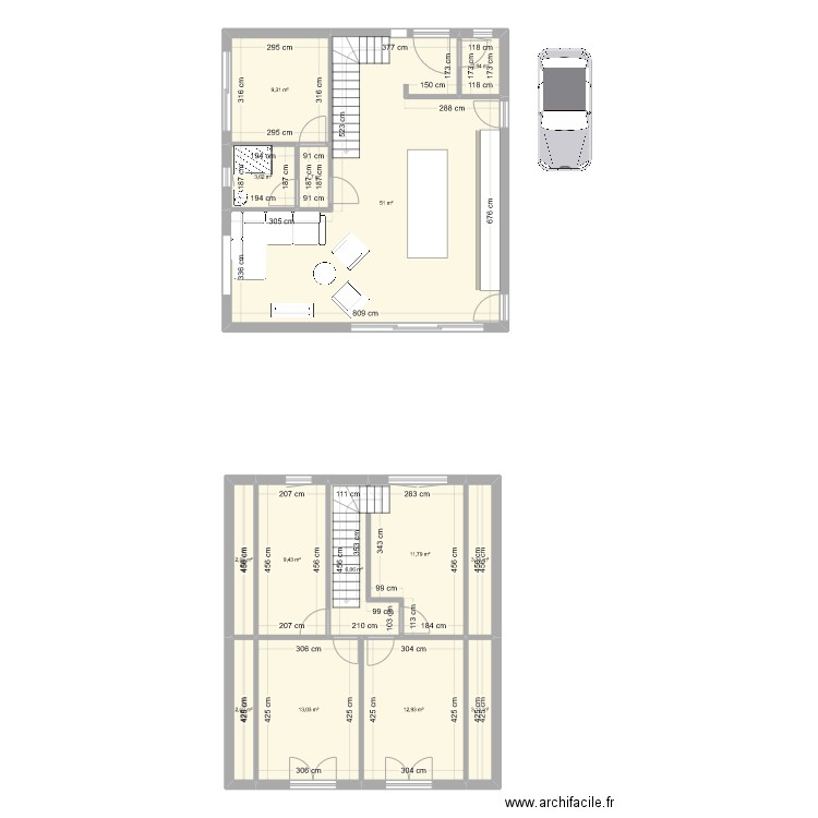 ludo1. Plan de 14 pièces et 133 m2